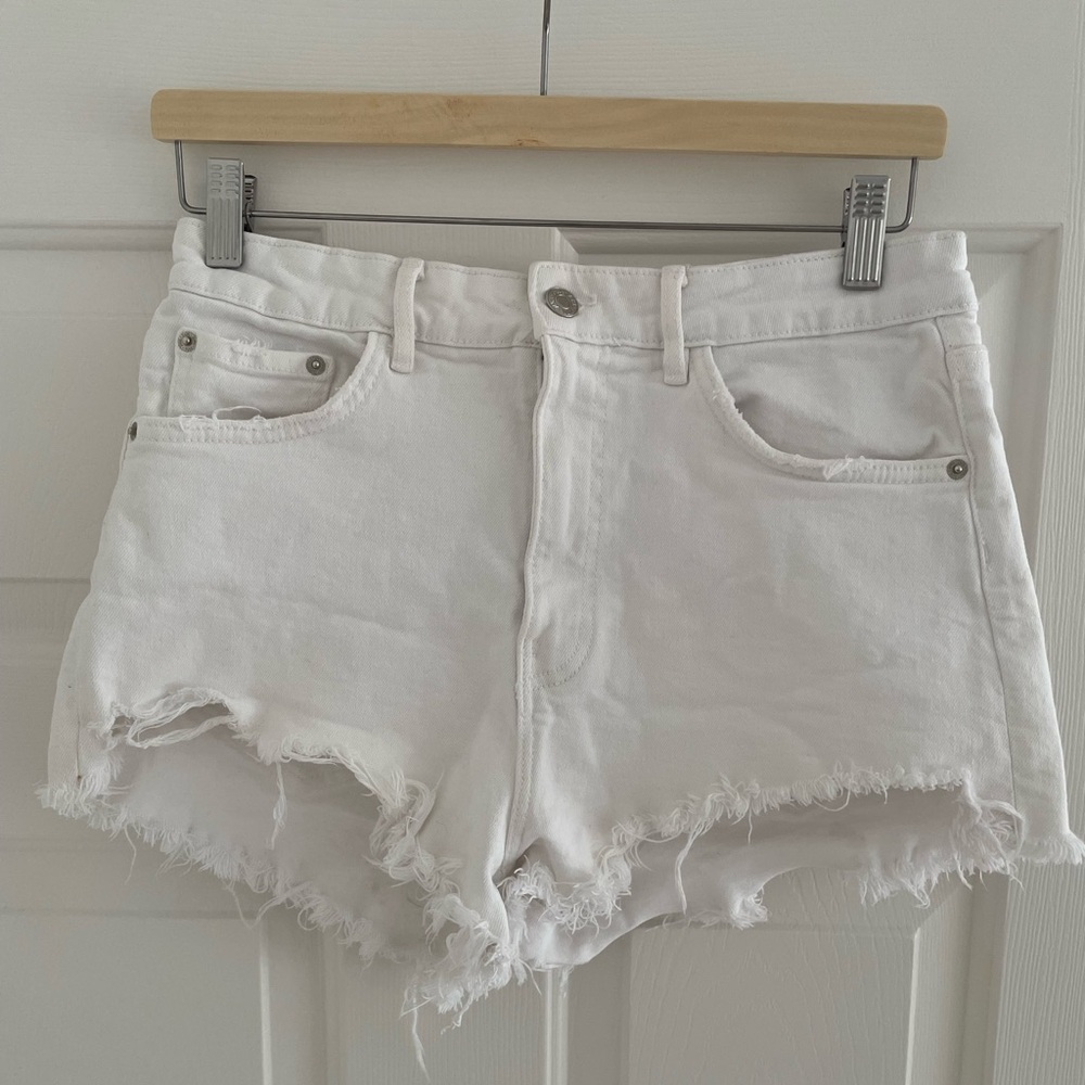Zara High Waisted White Denim Women's Shorts Size 8